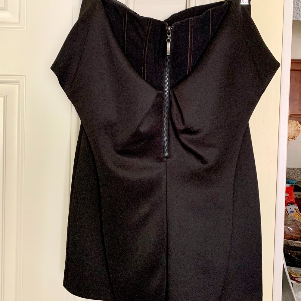 Bebe Black strapless satin tuxedo dress
